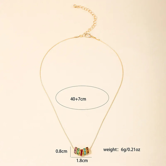 Necklace with Dainty Multi color Rhinestone Rings - Picture 4 of 4